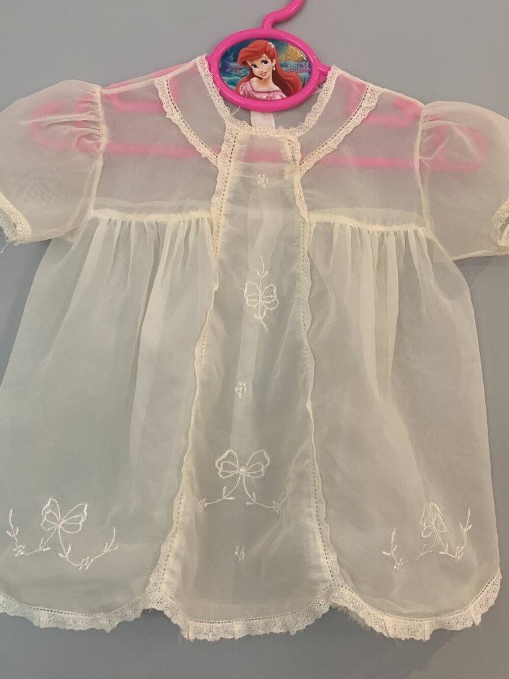Vintage Baby Sheer Christening Dress Embroidered Lace Trim Heirloom nursery